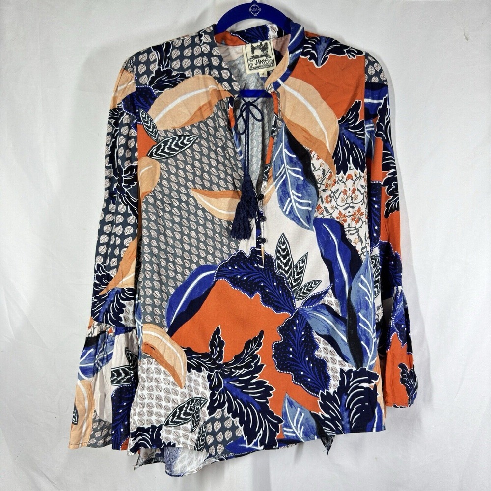 Anthropologie Jaase Colorful Blouse Boho Floral Long Bell Sleeve Boho Top Medium